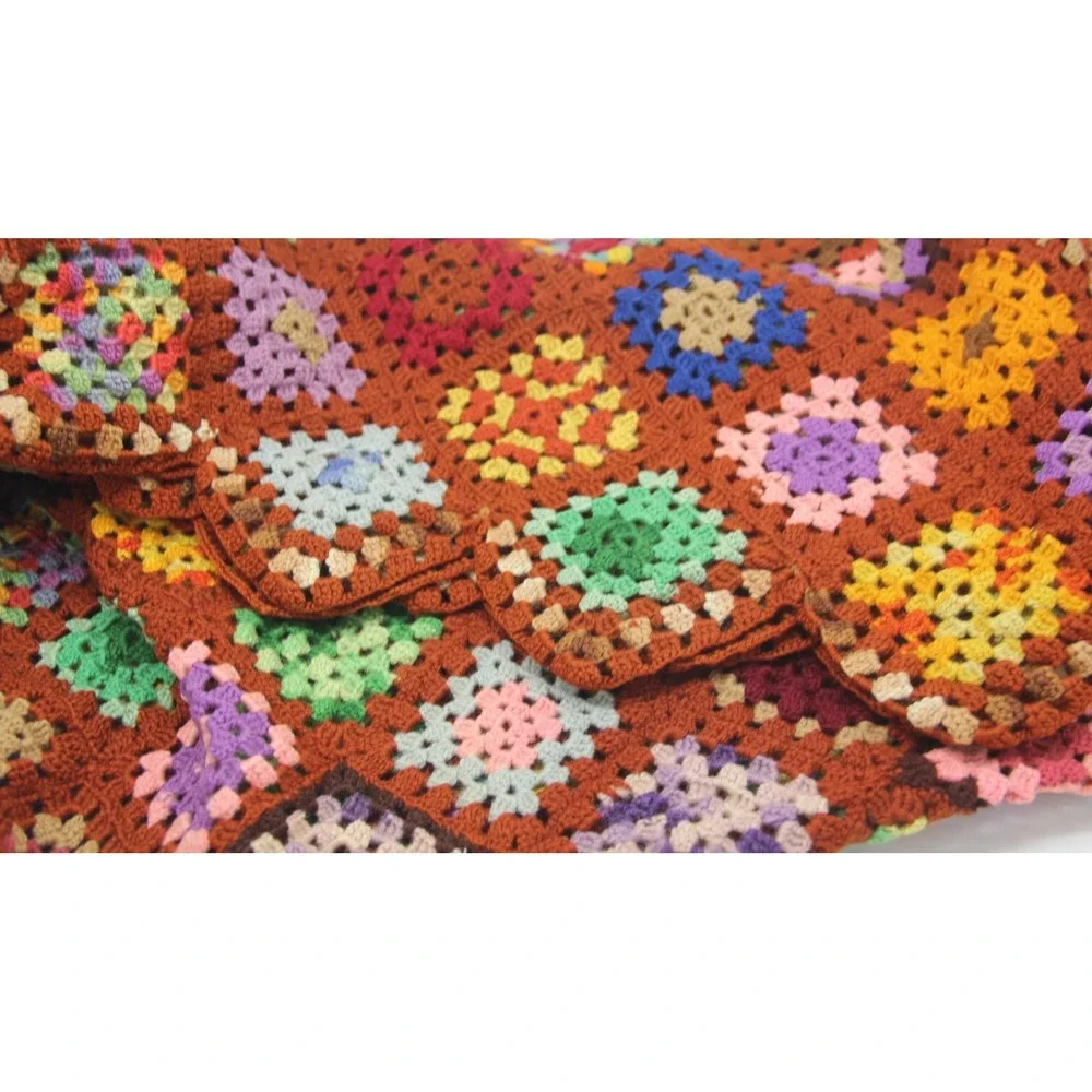 VTG Multicolor Crochet Granny Square Afghan Quilt Blanket Throw Roseanne 51